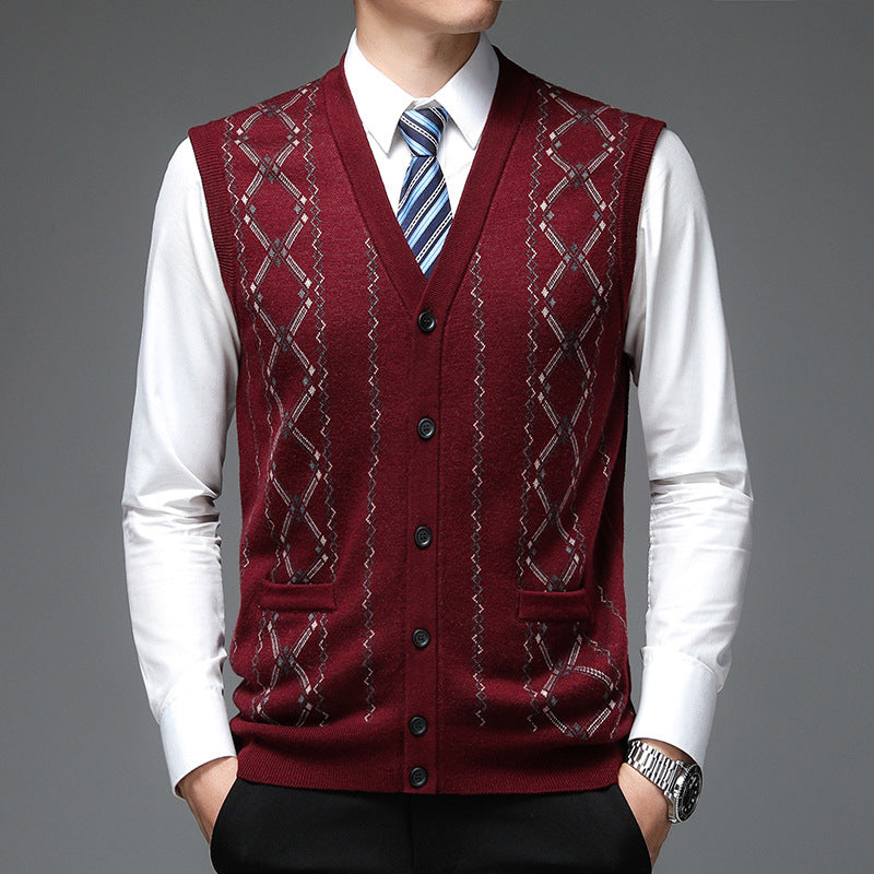 Herren Strickweste Rautenmuster Elegante Schalkragen