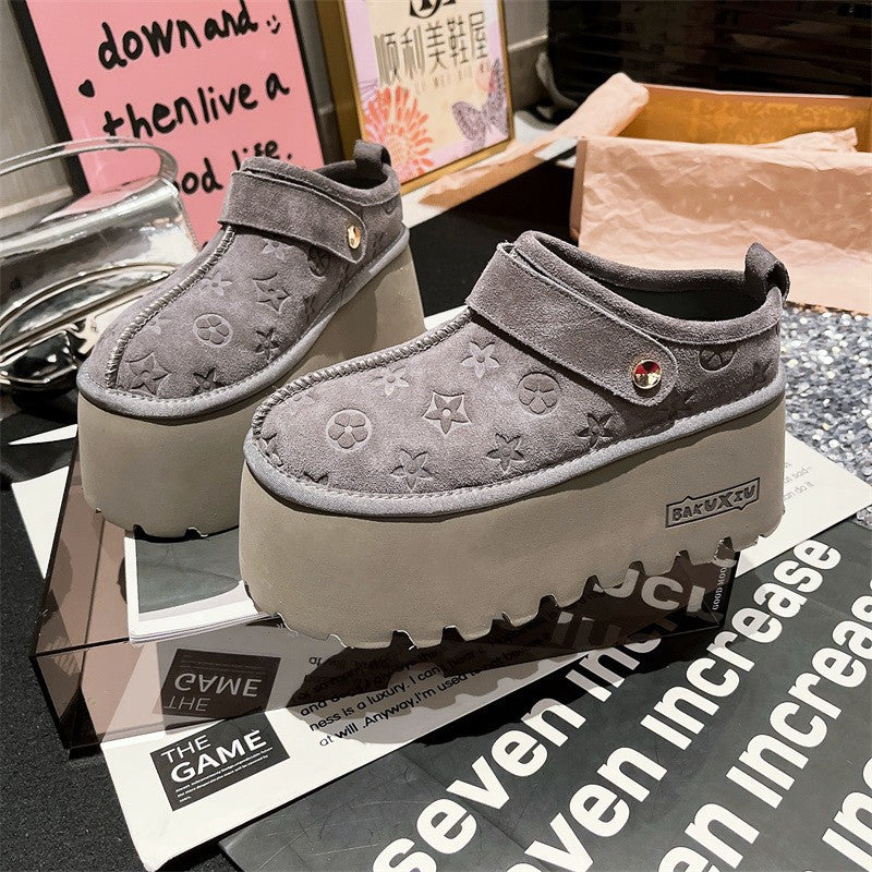 Damen Clogs Plattform Schuhe mit Reliefdesign und verstellbarem Riemen