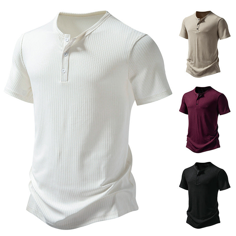 Herren Kurzarm-Shirt Modern mit Knöpfen und Struktur-Oberfläche