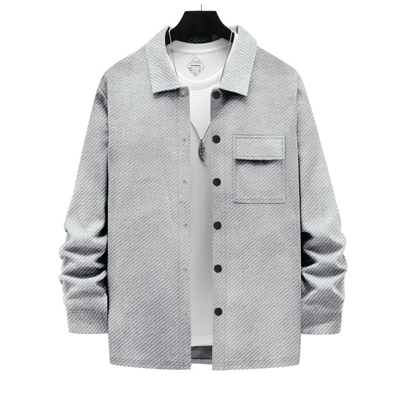 Herren Overshirt Jacke Modern Strukturiert Mit Brusttasche