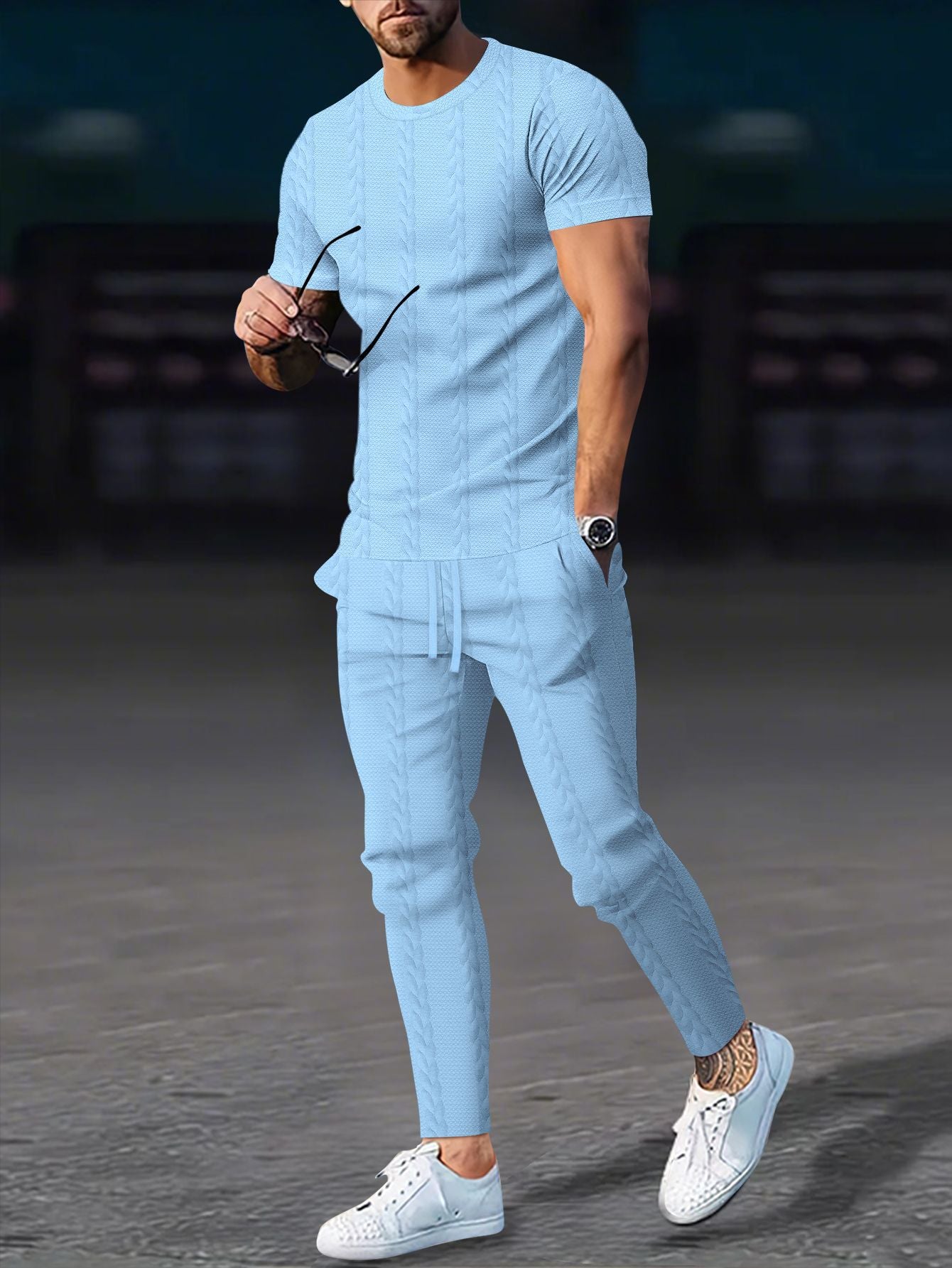 Herren Freizeitanzug Set Sportlich Modern mit Struktur