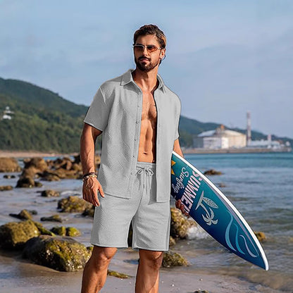 Herren Sommer Outfit Kurzarm Hemd Surf Shorts Trendy
