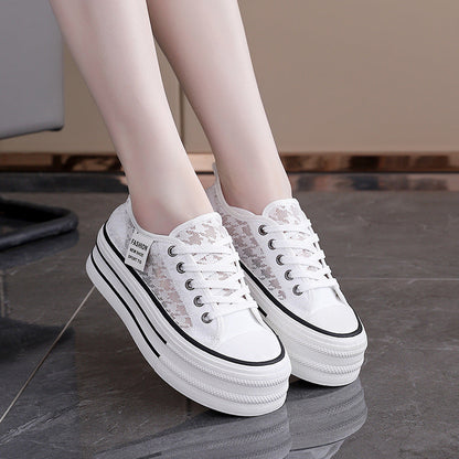 Damen Sneaker Hochplateau Atmungsaktiv Weiß