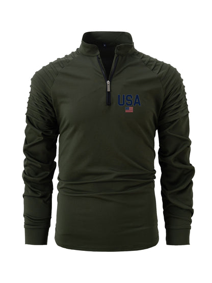 Herren Pullover Funktionsshirt Stehkragen Ripp Ärmel Sportlich