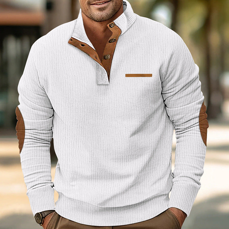 Herren Pullover Reißverschluss Leder Details Modern