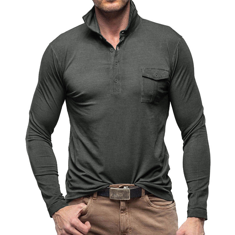 Herren Polo Langarmshirt Stehkragen Modern