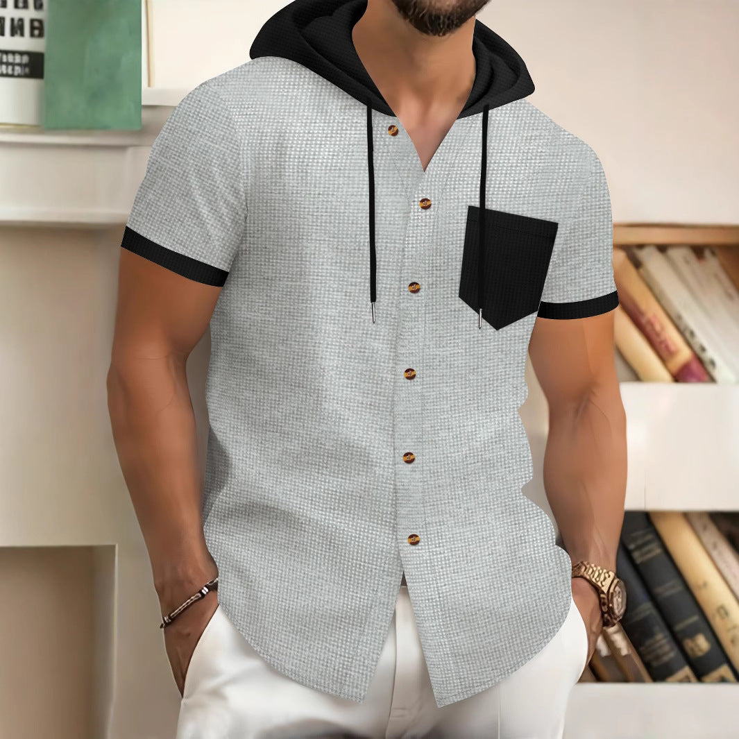 Herren Kapuzenhemd Modern Kurzarm mit Akzenten