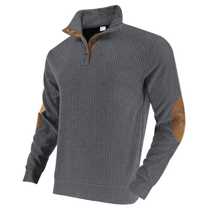 Herren Pullover Stehkragen Leder Optik Elegante Rippstruktur
