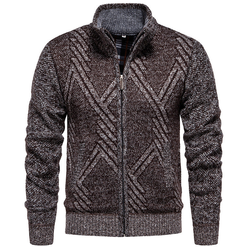 Herren Strickjacke Modern mit Mikrofon und Lautsprecher.