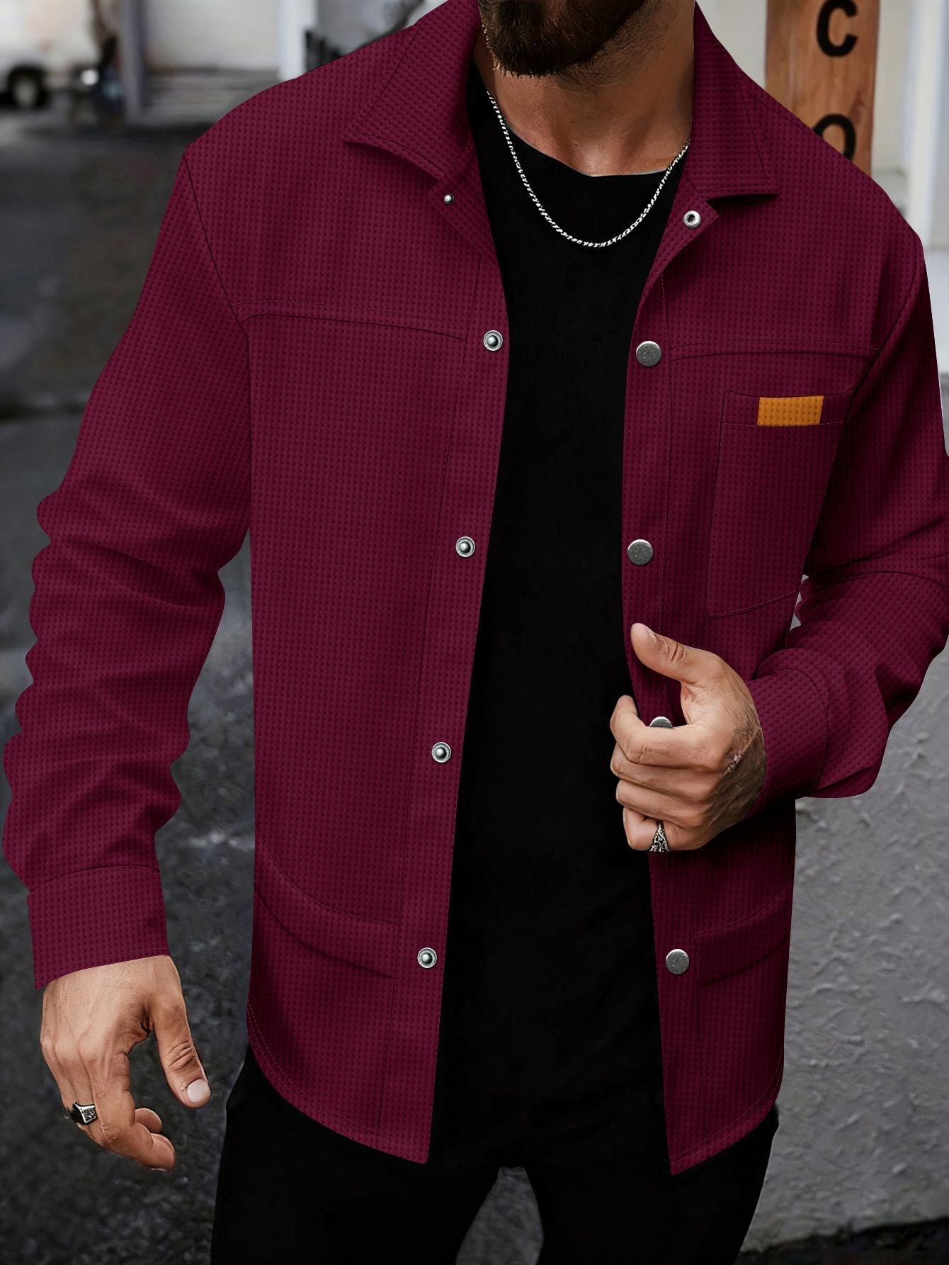 Herren Freizeitjacke Modern Strukturiert Schwarze Stadtjacke