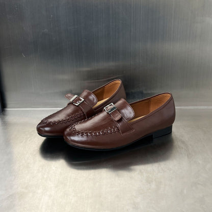 Damen Mokassins Leder Elegant Schnalle Schwarz