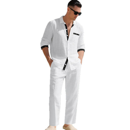 Herren Leinenanzug Modern mit Knöpfen und Taschen Sommer