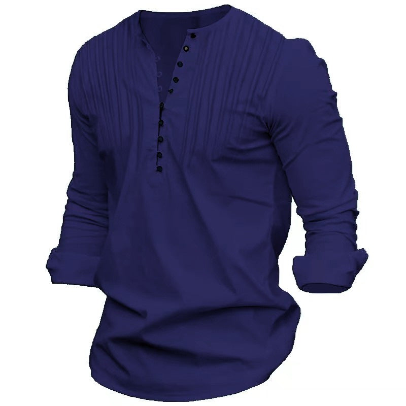 Herren Langarmshirt Elegant mit Knöpfen und Falten Modern
