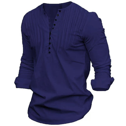 Herren Langarmshirt Elegant mit Knöpfen und Falten Modern