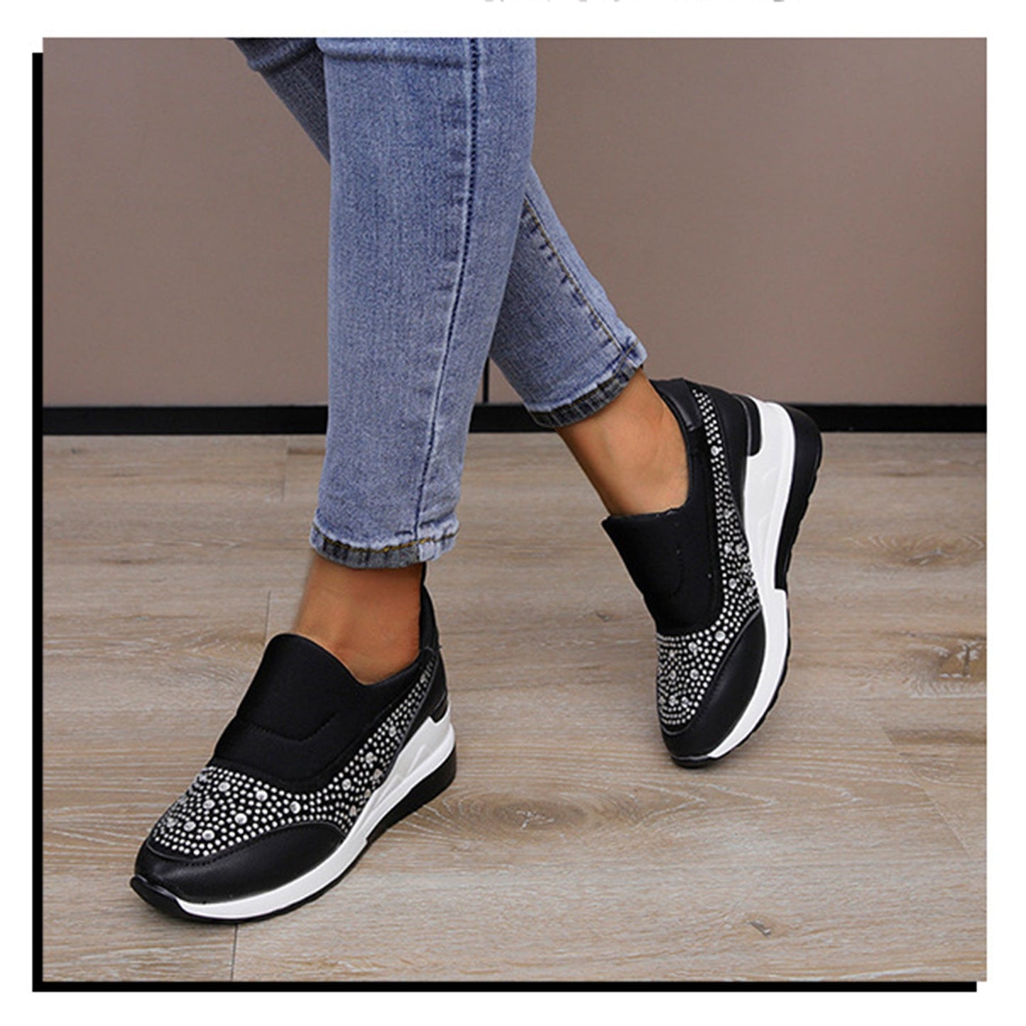 Damen Sneaker Sportlich Glitzernde Strasssteinchen
