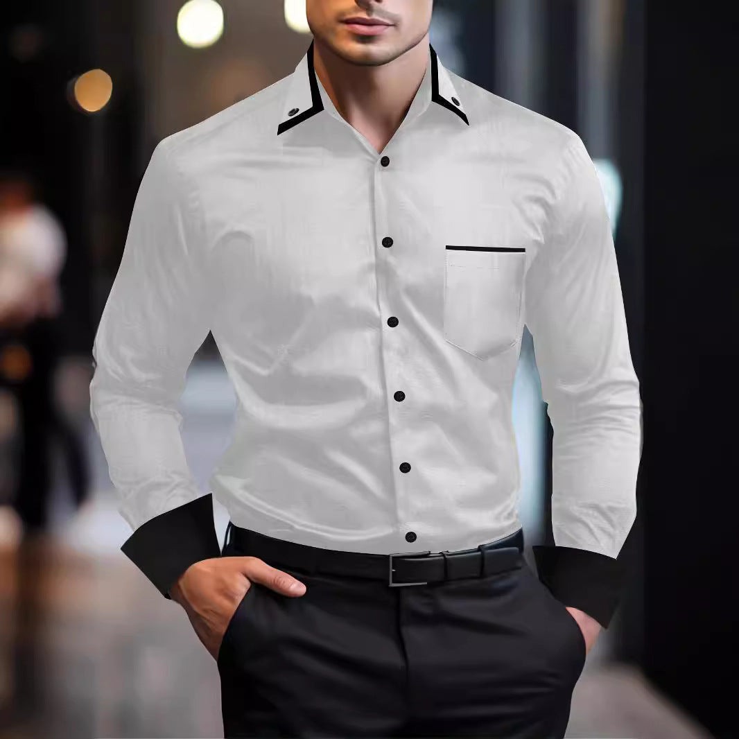 Herren Langarmhemd Modern mit Kontrastdetails Schwarz - BerlinGlamour