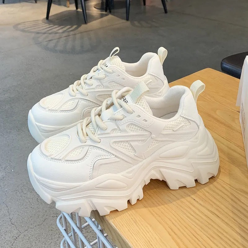 Damen Sneaker Sportlich Atmungsaktiv Mesh Weiße Schuhe