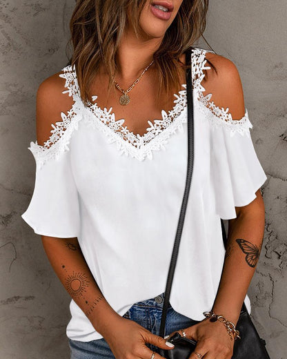 Damen Bluse Schulterfrei Spitze Modern