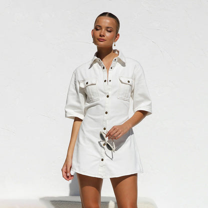 Frauen Jeanskleid mit Gurtel Taille
