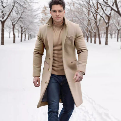 Herren Wollmantel Slim Fit schmal Elegant mit Knöpfen