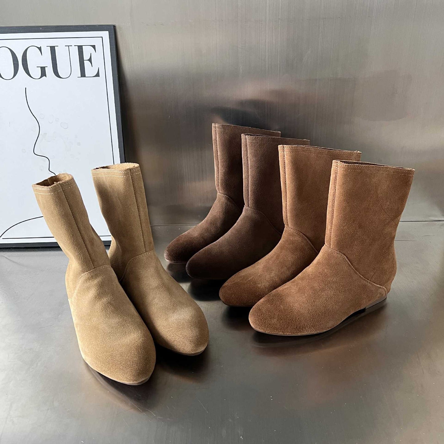 Damen Ankle Boots Veloursleder Stilvolle Schuhe Winter