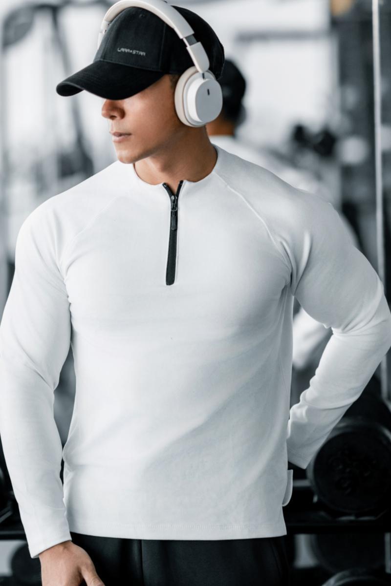 Herren Fitness Shirt Langarm mit Reißverschluss Sportlich