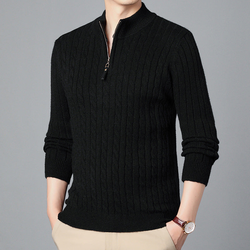 Strickpullover Herren Modern mit Reißverschluss und Struktur Details