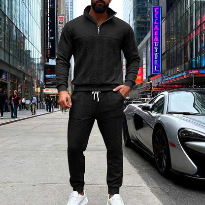Herren Jogginganzug Strick Lässig Mit Reißverschluss Hochkragen