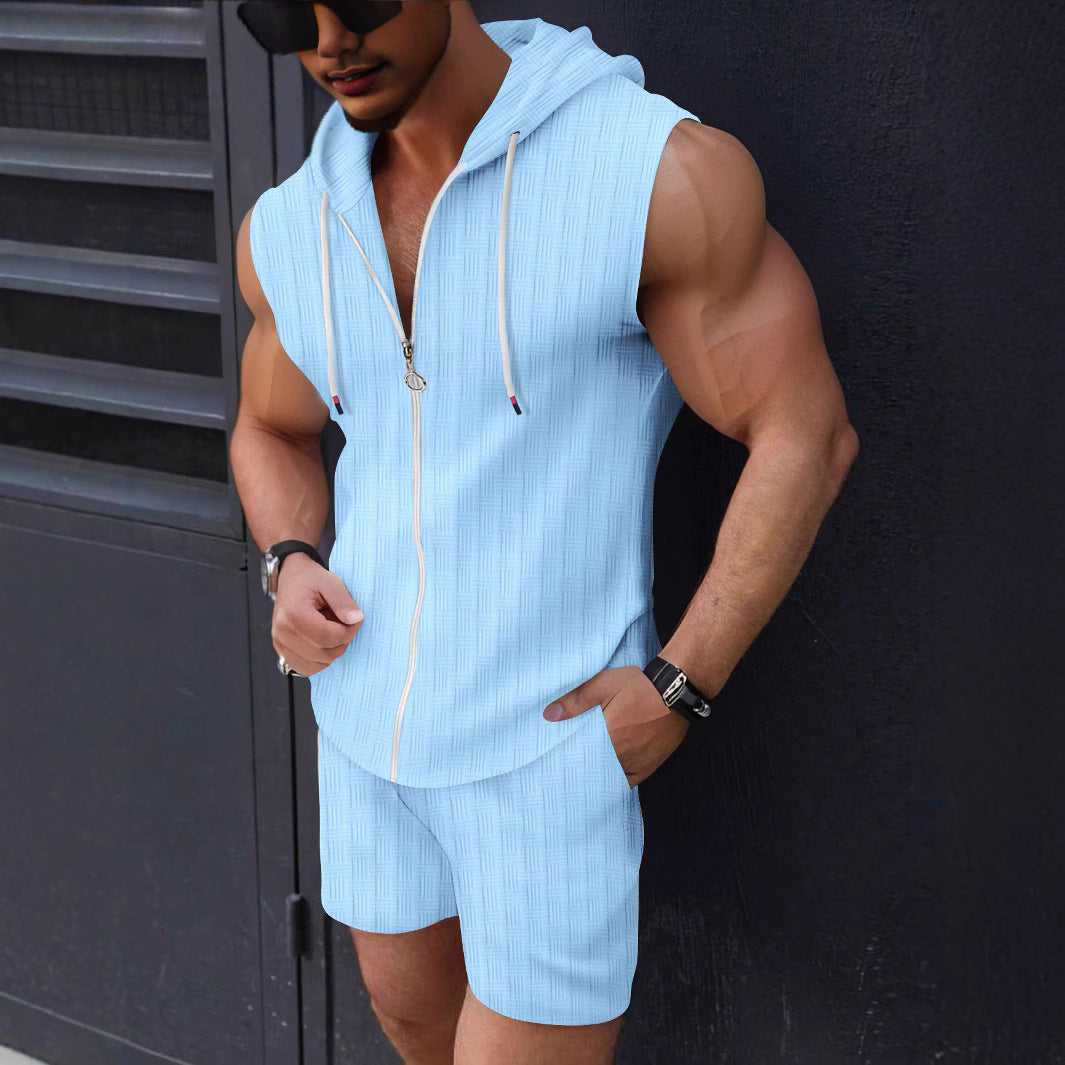 Herren Sportshirt Ärmellos mit Kapuze und Shorts - BerlinGlamour