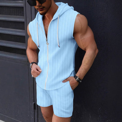 Herren Sportshirt Ärmellos mit Kapuze und Shorts - BerlinGlamour