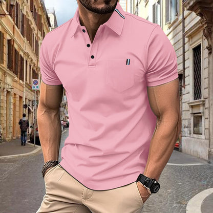 Herren Polohemd Kurzarm Modern mit Knöpfen und Brusttasche