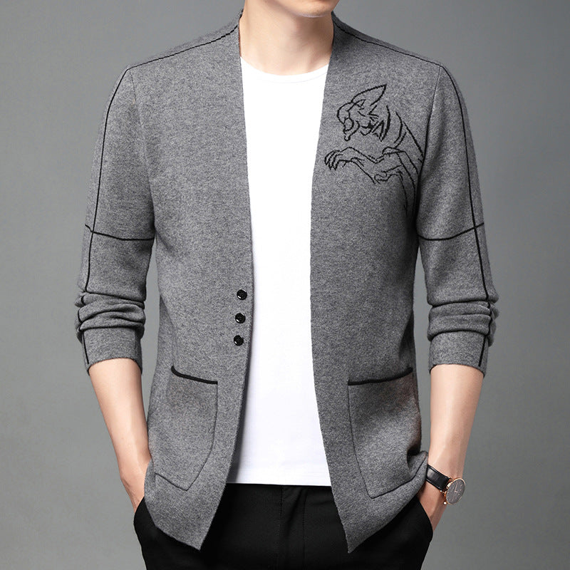 Herren Strickjacke Elegant mit Stickdesign und Taschen