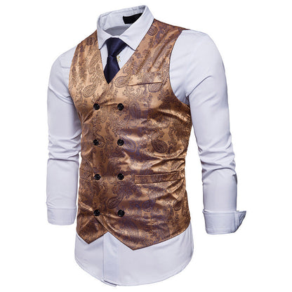 Herren Weste Elegant Jacquard Doppelt Knöpfe Slim Fit