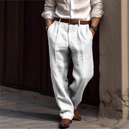Herren Leinenhose Elegant Locker Bequem Mit Taschen
