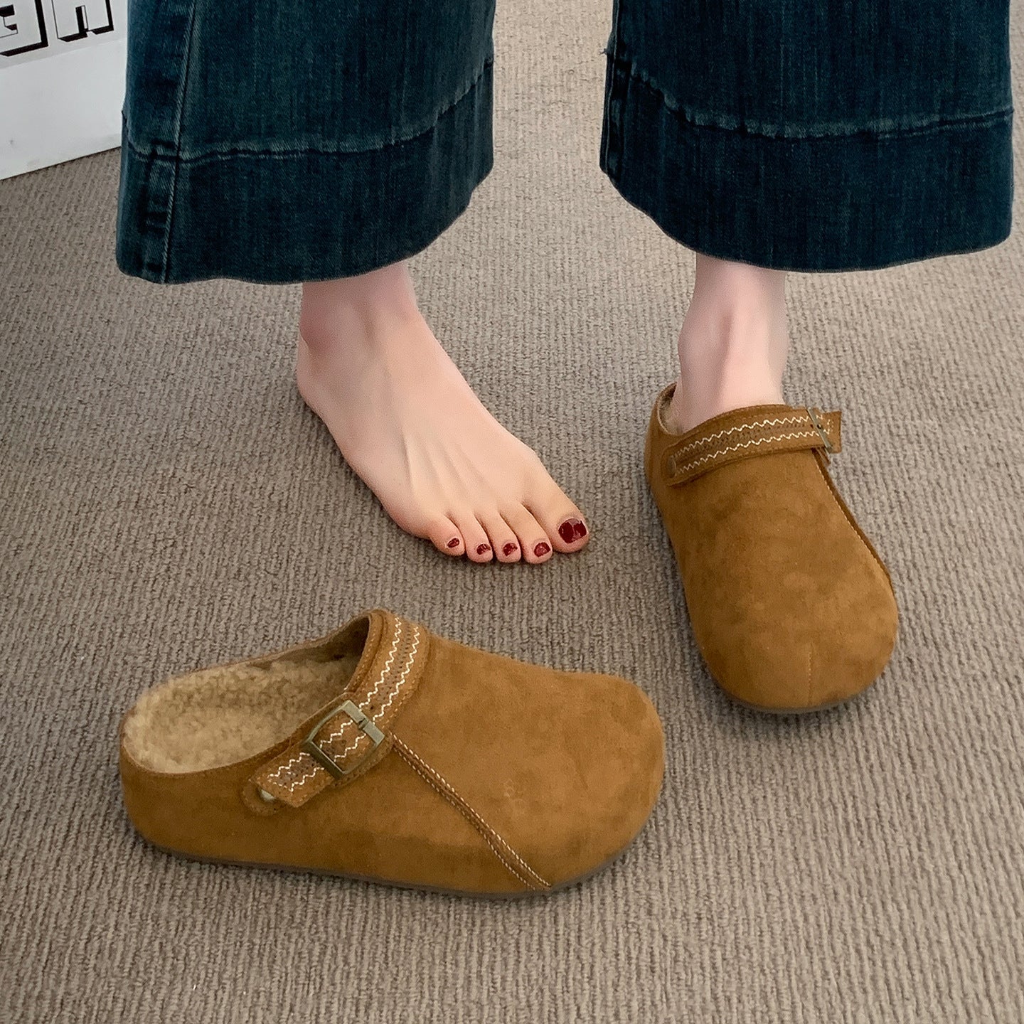 Damen Clogs Warm Bequem Schnalle Modisch