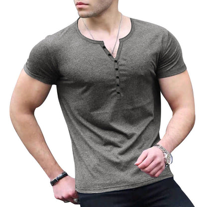 Herren T-Shirt Kurzarm Weiches Baumwoll-Shirt Mit Knöpfen