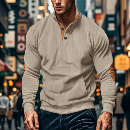 Herren Sweatshirt Stehkragen Modern Knopf Detail Grau