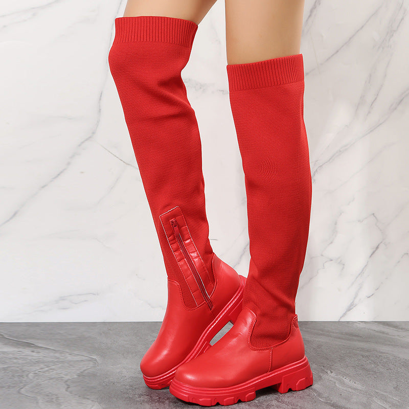 Stiefel Damen Overknee Sportlich Strick Akzente Schwarz