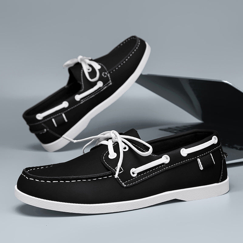 Herren Lederslipper Maritim Sportlich Schwarz