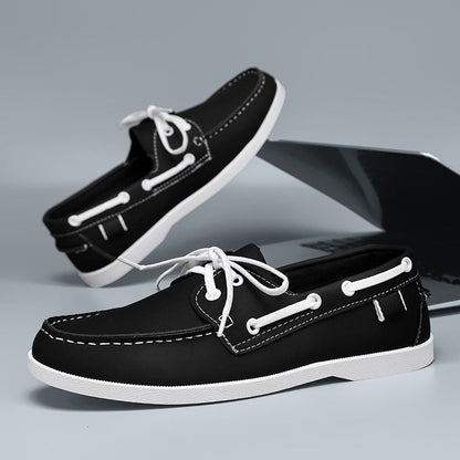 Herren Lederslipper Maritim Sportlich Schwarz