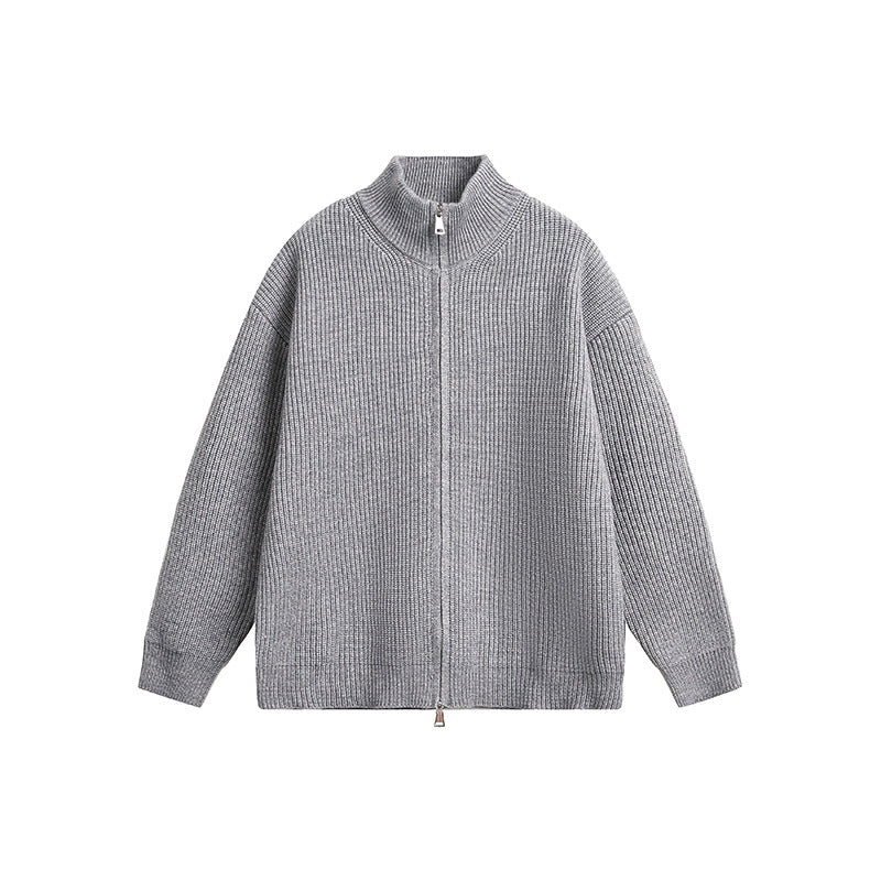 Moderner Herren-Großstrickjacke mit hoher Mode und durchgeherndem Reißverschluss Berlin-Glamour - BerlinGlamour