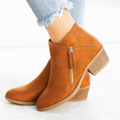Damen Ankle Boots Blockabsatz Reißverschluss Komfort Schuhe