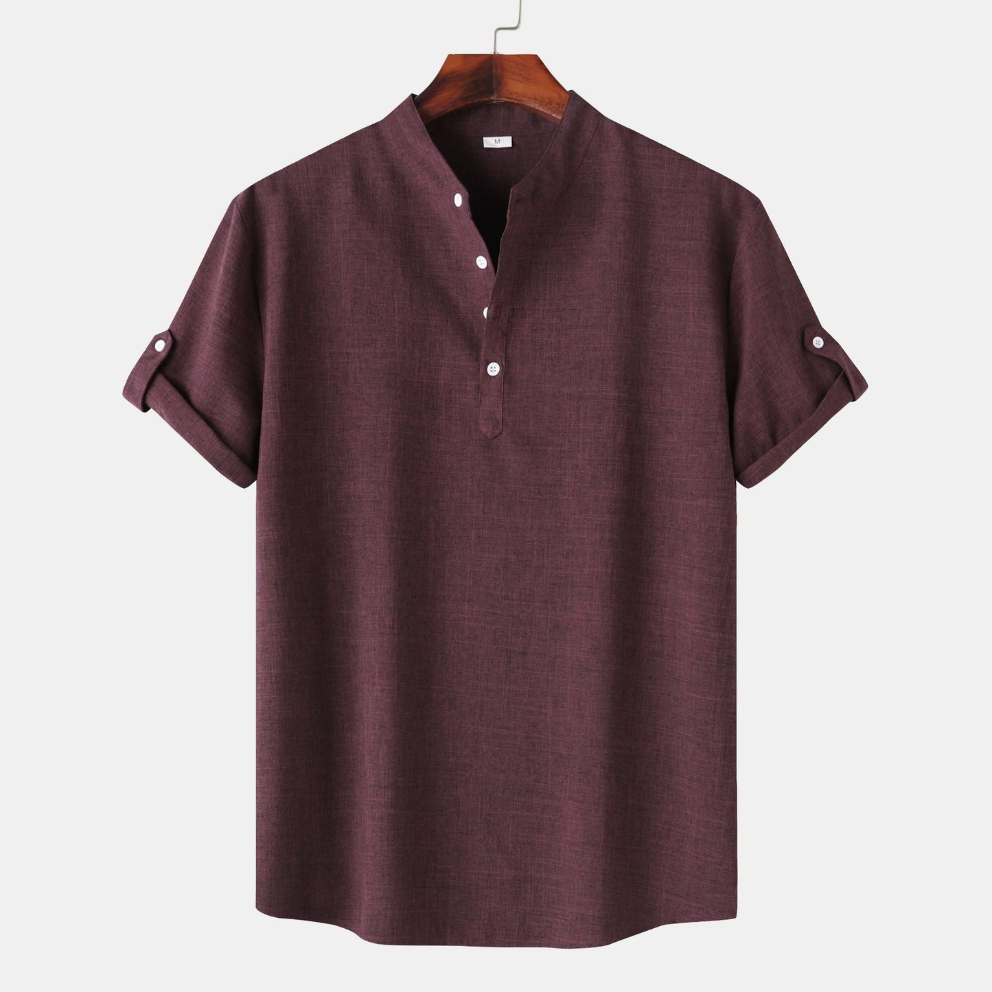 Herren Hemd Kurzarm Henley Ausschnitt Modern Lässig