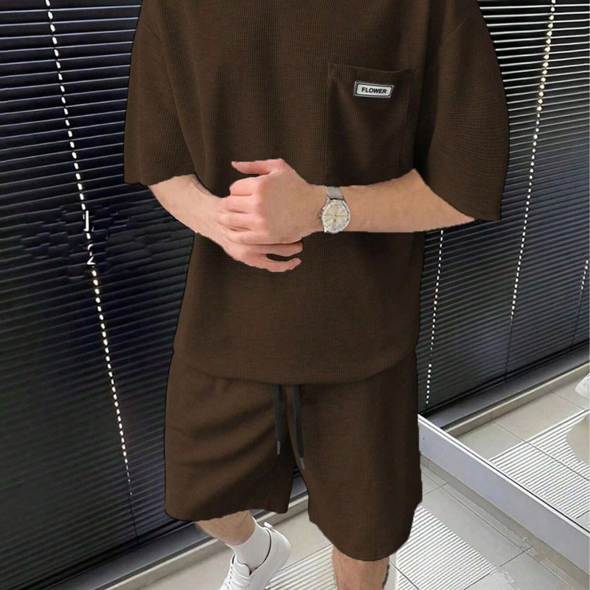Herren Kurzarm T-Shirt und Shorts Set Sportlich Freizeit