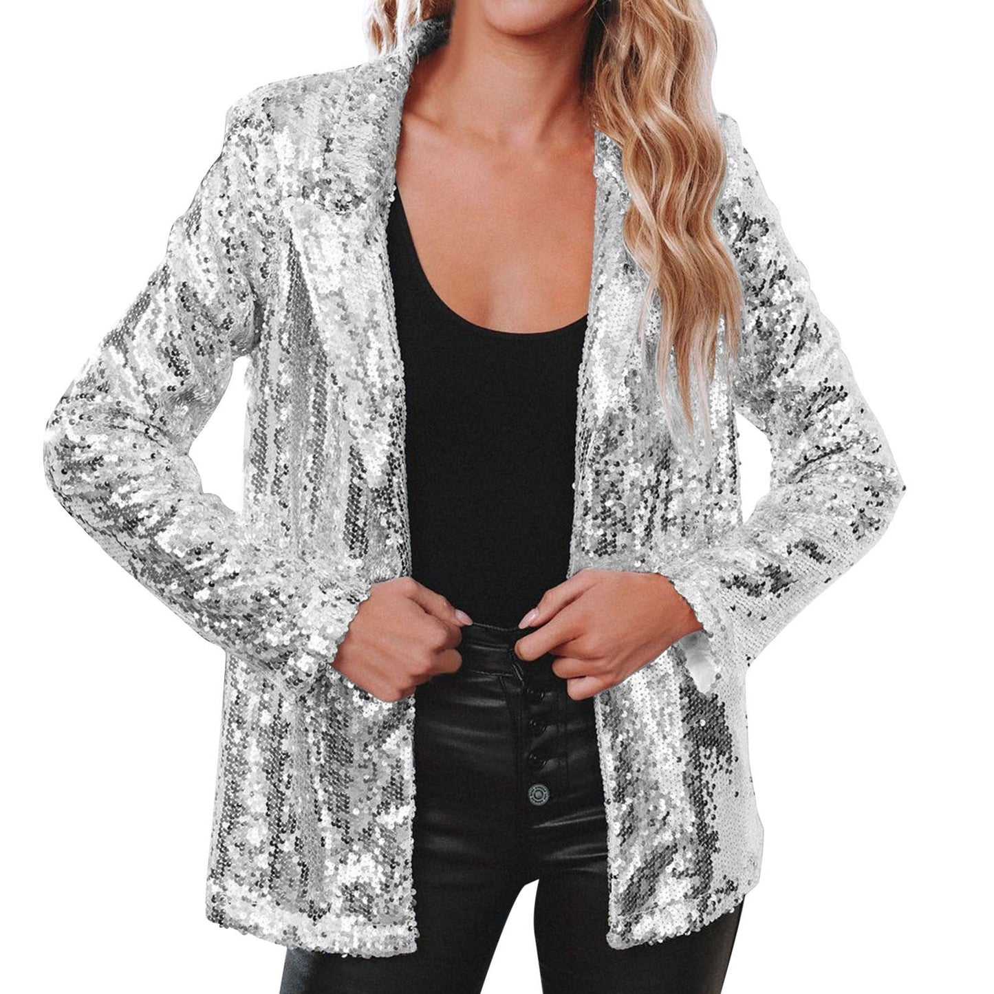 Damen Blazer Pailletten Glitzernd Elegant