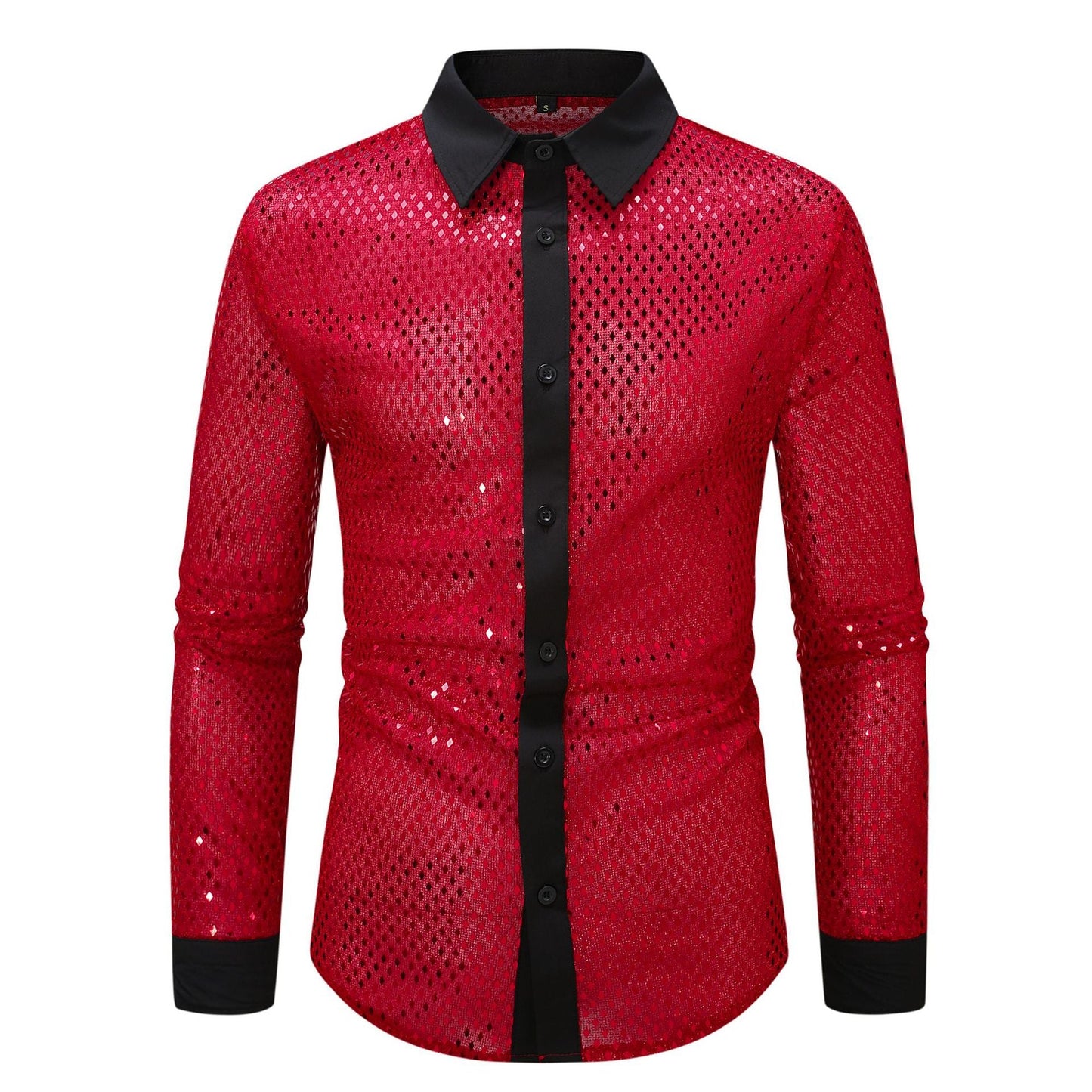 Herren Hemd Langarm Elegant mit Glanz Effekt und Schwarzer Kragen