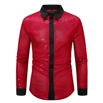 Herren Hemd Langarm Elegant mit Glanz Effekt und Schwarzer Kragen