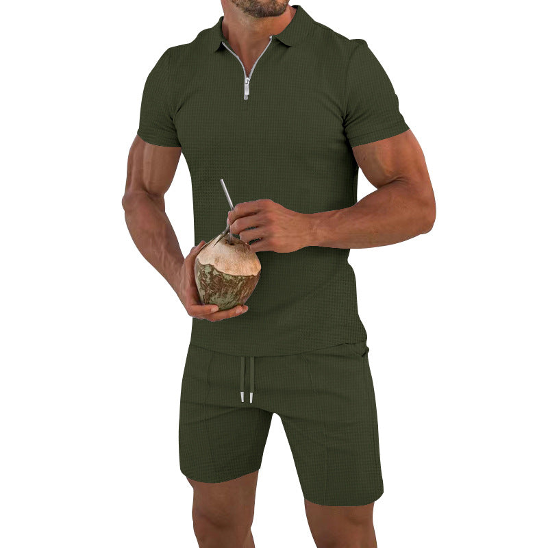 Herren Poloshirt Sportlich Reißverschluss mit passenden Shorts