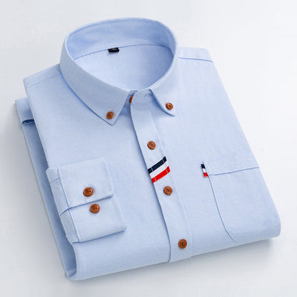 Herren Hemd Chambray Blau Modern Mit Kontrast