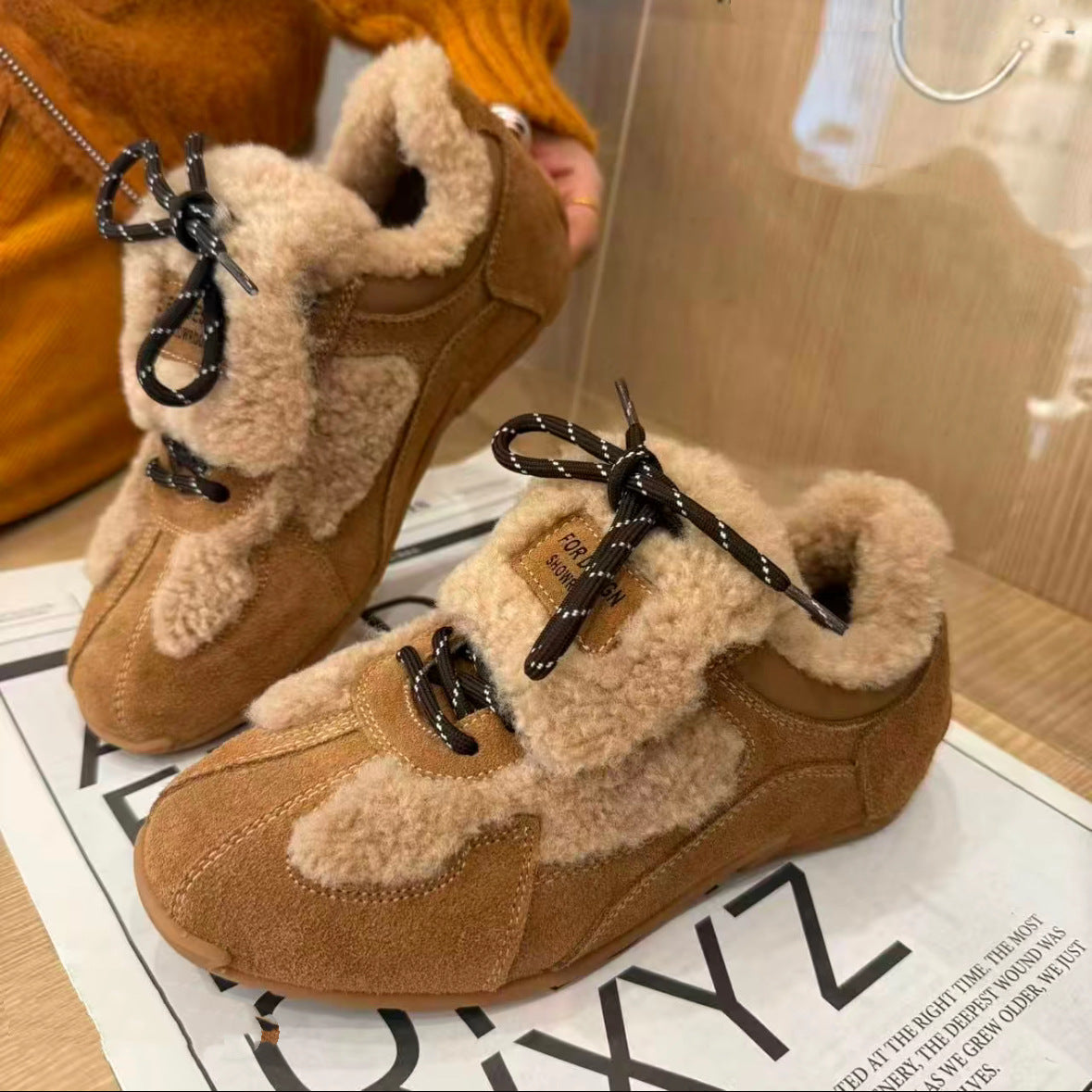 Damen Sneaker Warm Lammfell Rutschfest Comfort